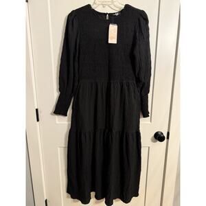 Long Sleeve Black Dress Sz L NWT Stretchy Goth Pockets Boho Modern Capsule